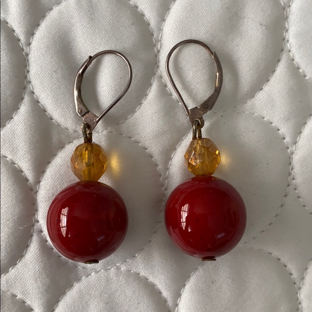 Women big circle Red and small orange beads earrings